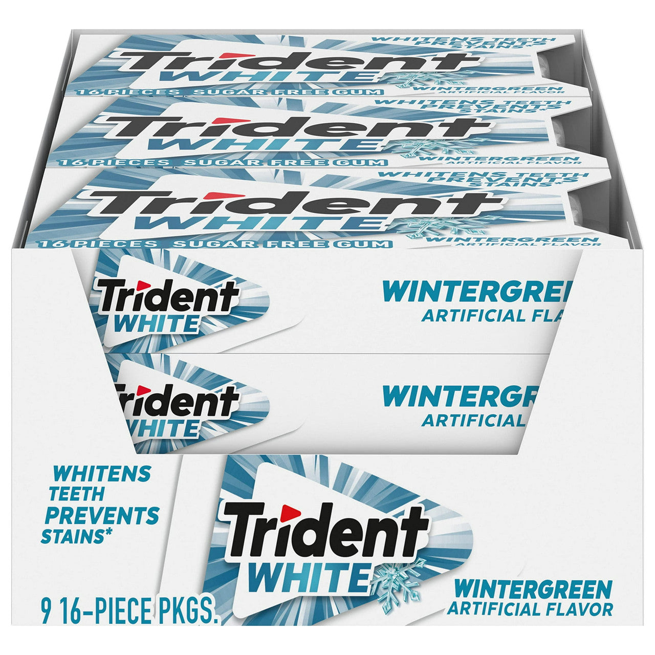 Trident White Sugar Free Gum, Wintergreen - 16 Gum Pieces in a pack, 9 Pack